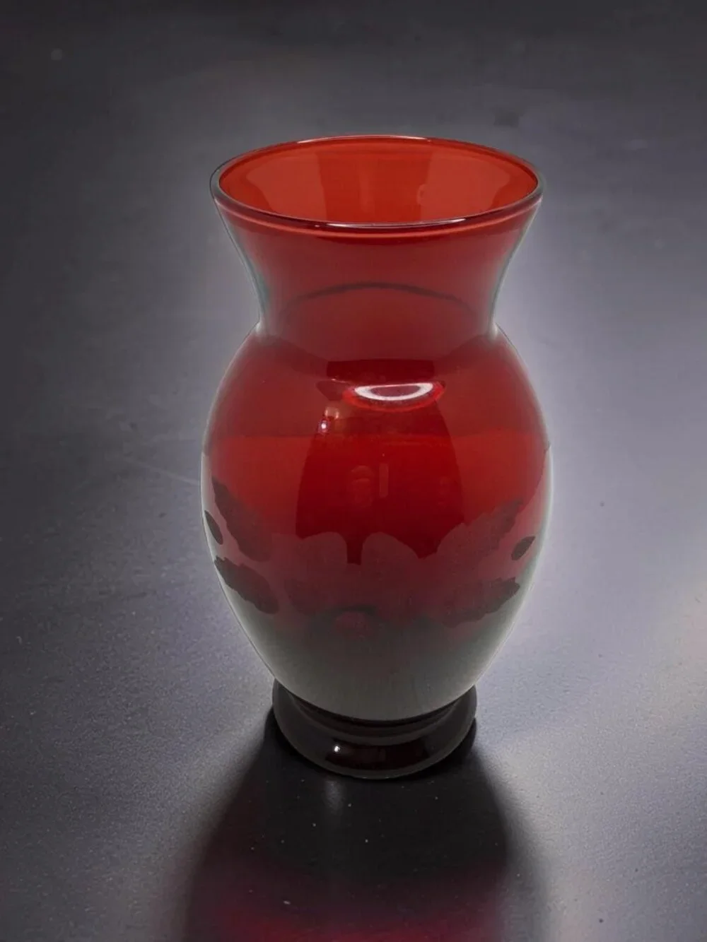 vintage anchor hocking ruby red etched flower glass vase